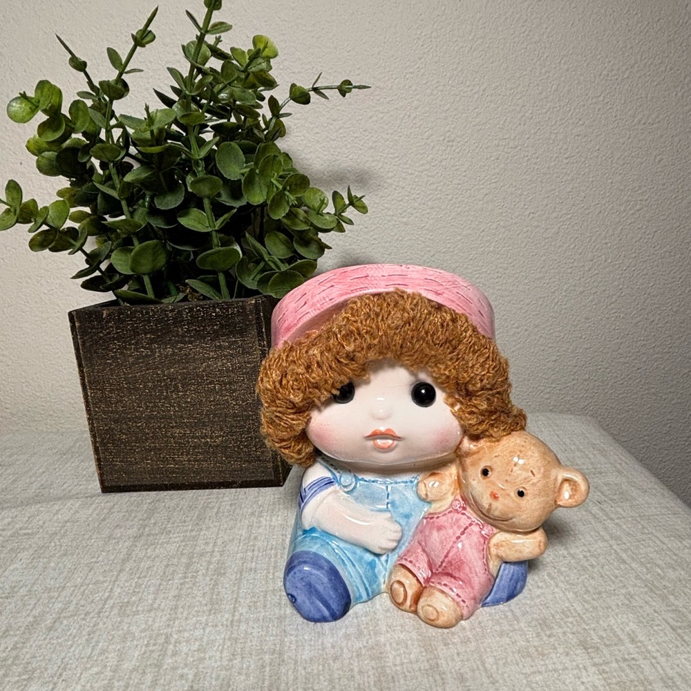 LUV Imports Ceramic Baby‎ Doll with Bear planter